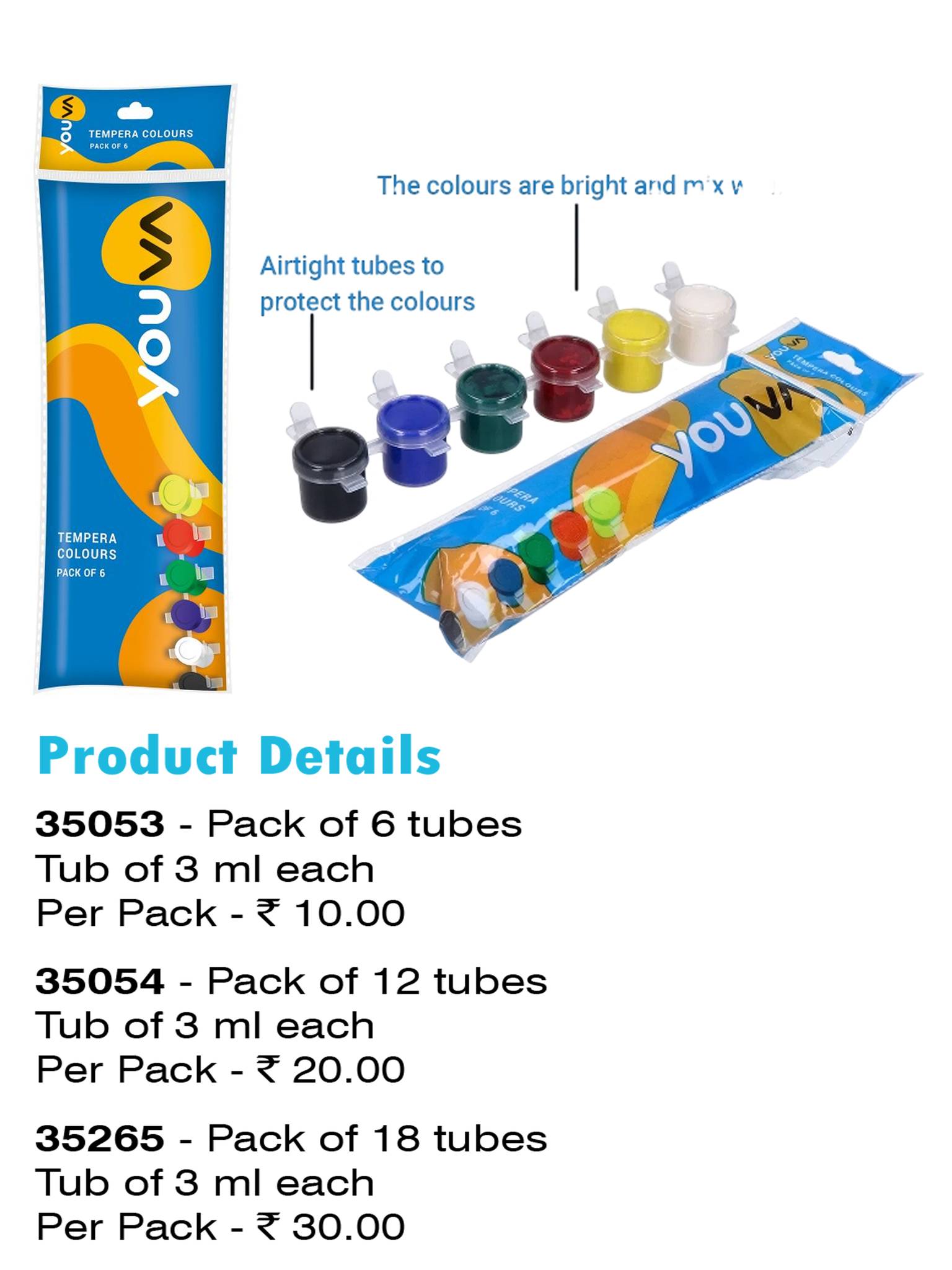 Tempera Colours 35265 - Pack of 18 tubes
